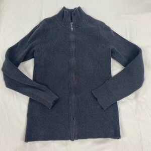 Eddie Bauer Womens Gray Ribbed Full Zip Cardigan Sweater Mock Neck Size M